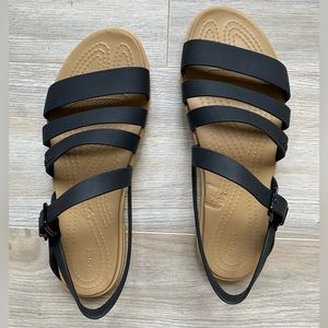 Crocs Tulum Comfy Walking Sandal, Black Straps